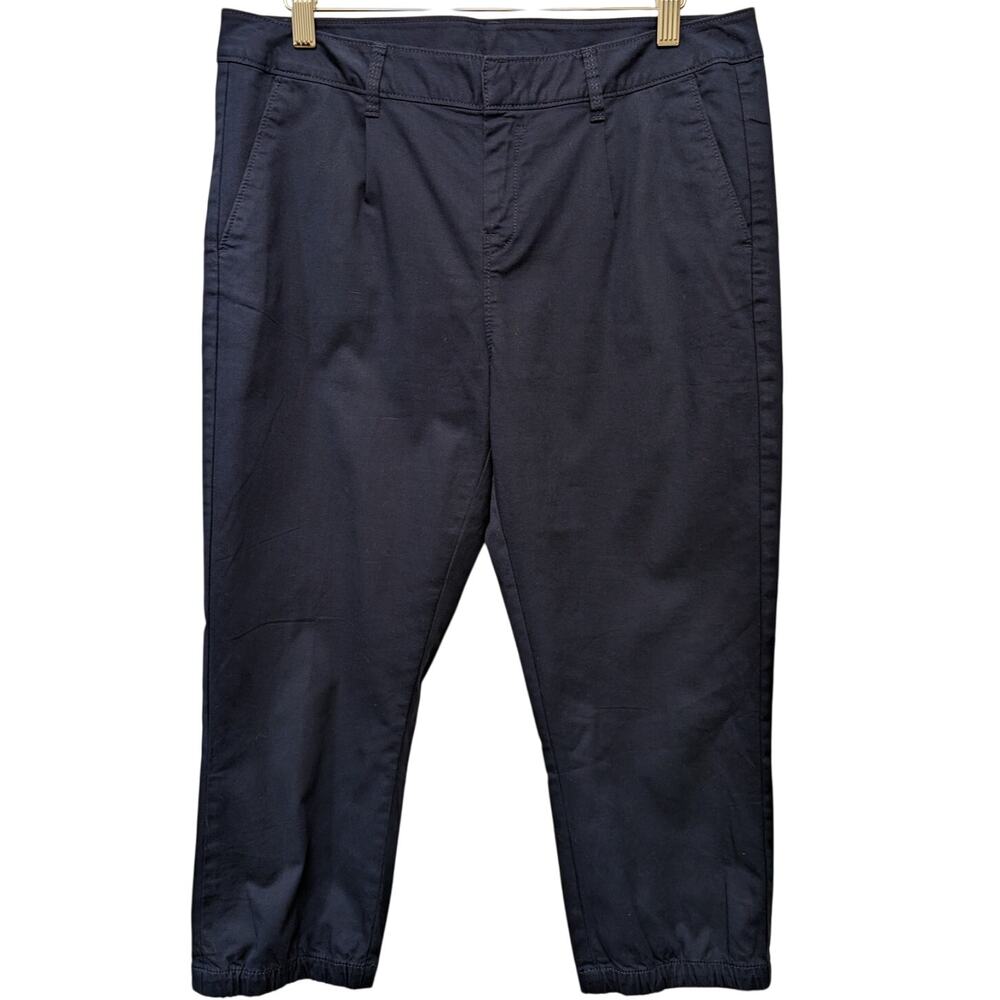 Lole Cropped Chino Pants Navy Blue Mid Rise Zip Pockets Slim Elastic Hem Y2k‎